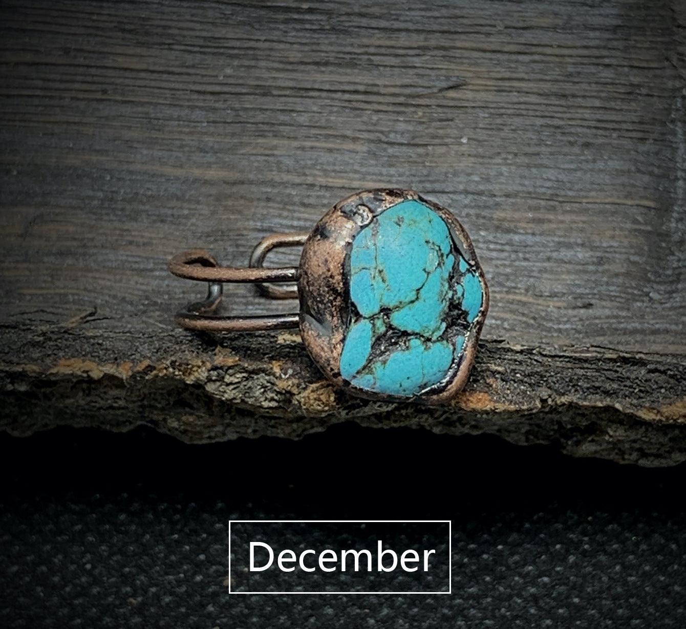 12 Months Gemstones, Natural Crystal Ring, Adjustable, Retro, Handmade - KarmaLucky