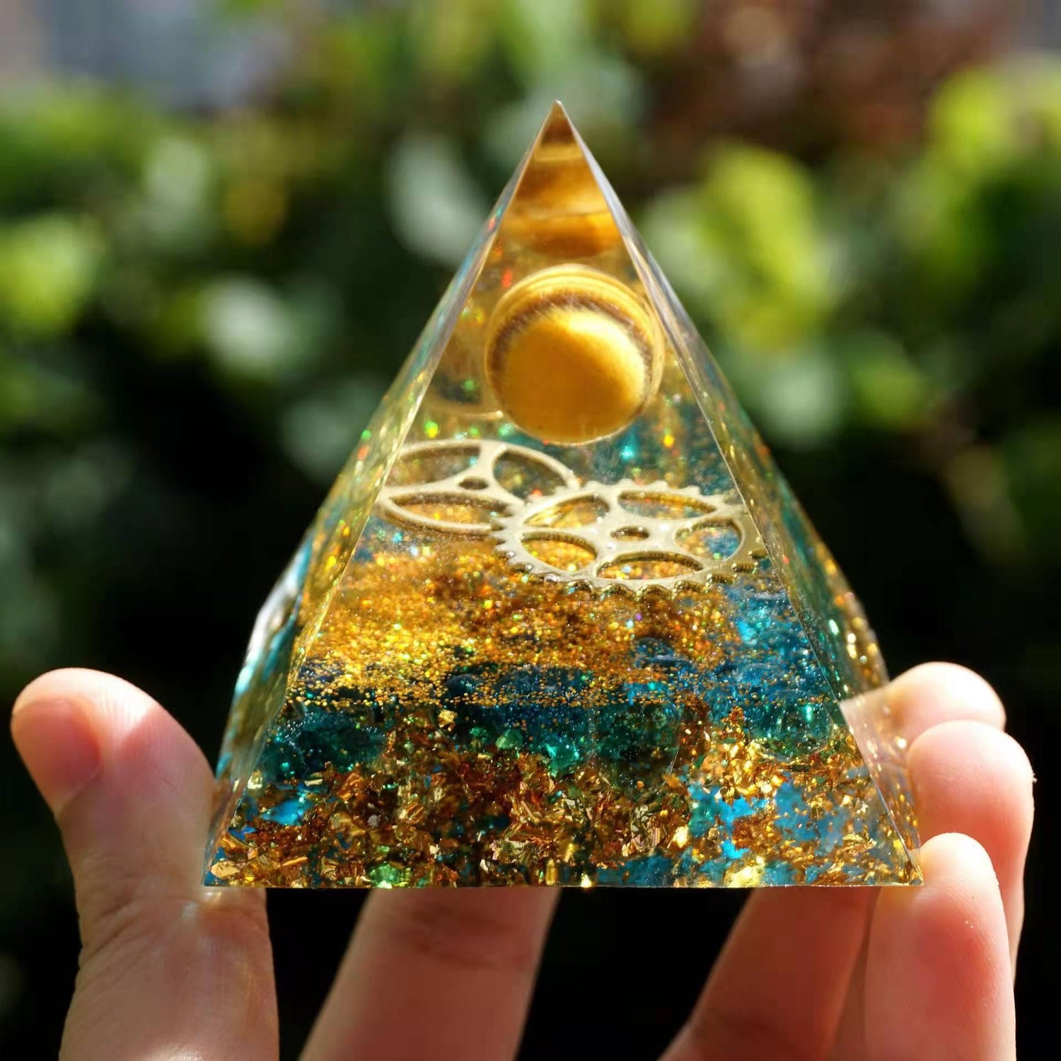 2.4&quot; Orgone Pyramid Healing Crystals Stones, 7 Chakra Energy Tower, Reiki, Orgonite Gemstones, Energy Balancing, Meditation, Lucky Desk Decor - KarmaLucky