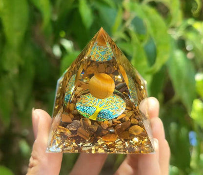 2.4&quot; Orgone Pyramid Healing Crystals Stones, 7 Chakra Energy Tower, Reiki, Orgonite Gemstones, Energy Balancing, Meditation, Lucky Desk Decor - KarmaLucky