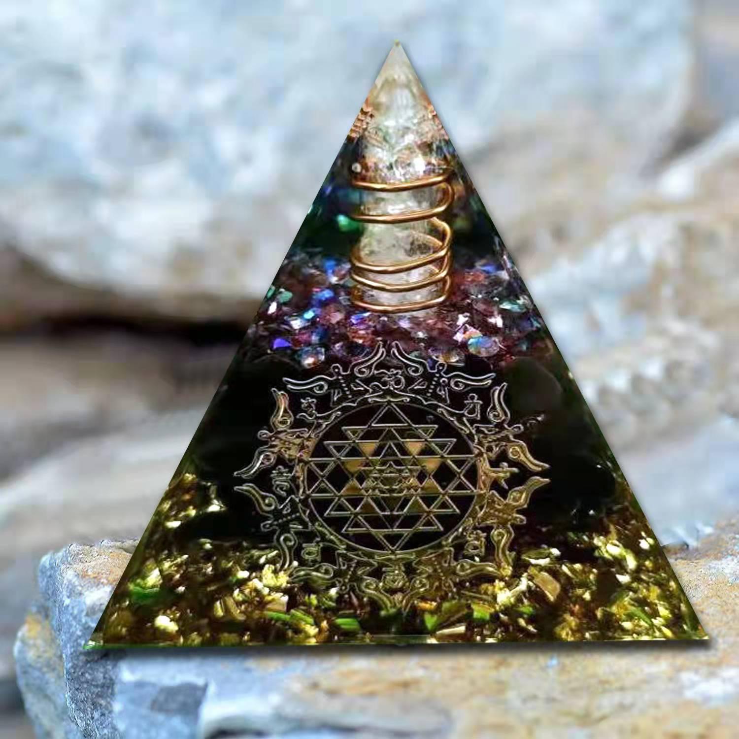 2.4&quot; Orgone Pyramid Healing Crystals Stones, 7 Chakra Energy Tower, Reiki, Orgonite Gemstones, Energy Balancing, Meditation, Lucky Desk Decor - KarmaLucky