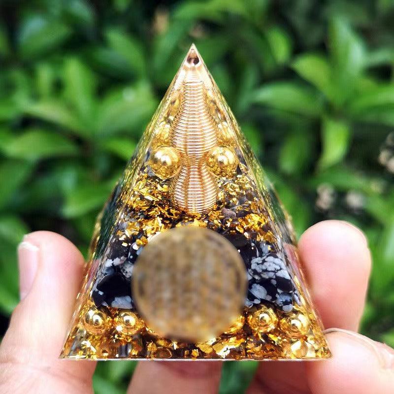 2.4&quot; Orgone Pyramid Healing Crystals Stones, 7 Chakra Energy Tower, Reiki, Orgonite Gemstones, Energy Balancing, Meditation, Lucky Desk Decor - KarmaLucky