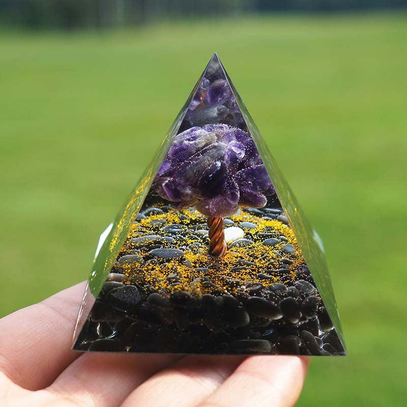 2.4&quot; Orgone Pyramid Healing Crystals Stones, 7 Chakra Energy Tower, Reiki, Orgonite Gemstones, Energy Balancing, Meditation, Lucky Desk Decor - KarmaLucky