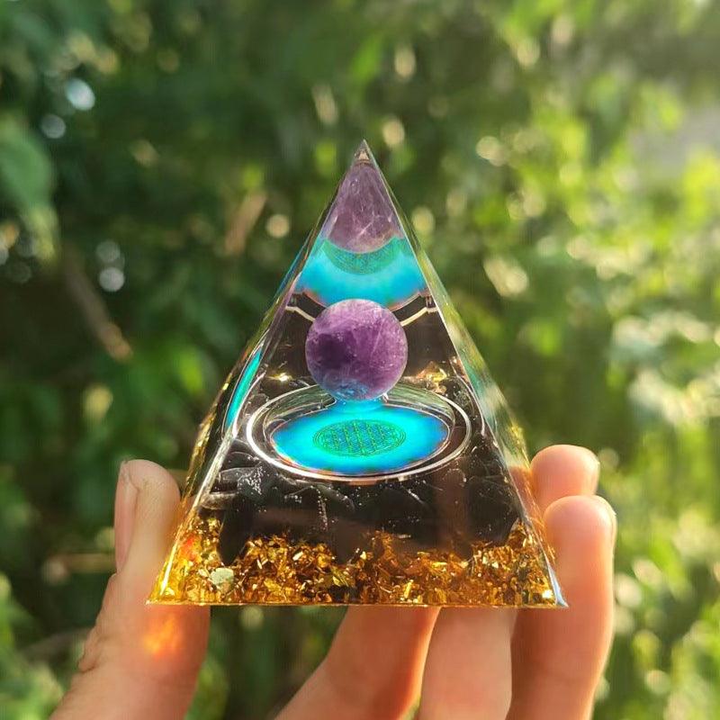 2.4&quot; Orgone Pyramid Healing Crystals Stones, 7 Chakra Energy Tower, Reiki, Orgonite Gemstones, Energy Balancing, Meditation, Lucky Desk Decor - KarmaLucky