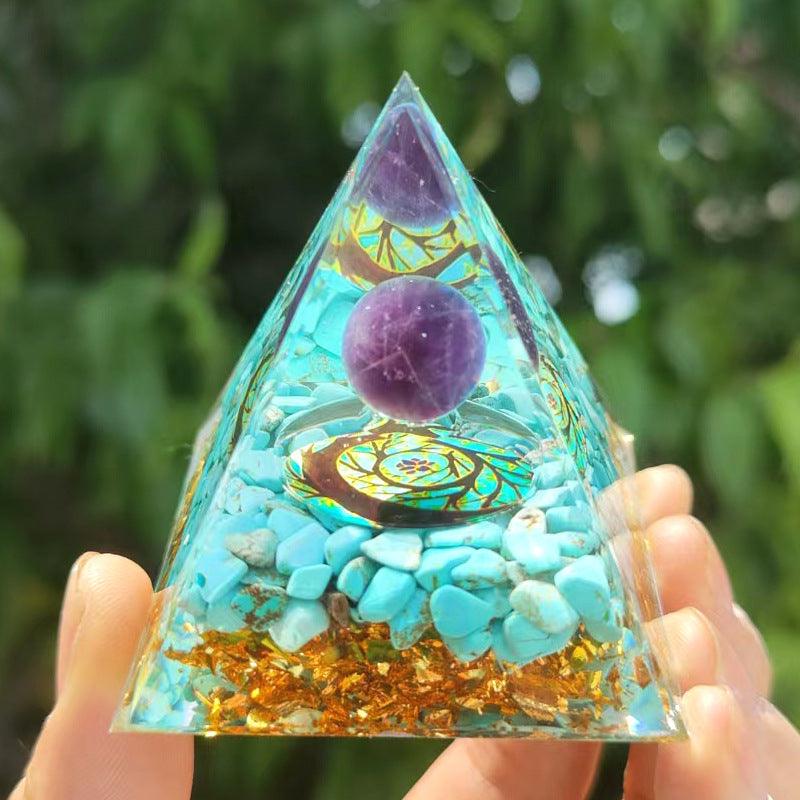 2.4&quot; Orgone Pyramid Healing Crystals Stones, 7 Chakra Energy Tower, Reiki, Orgonite Gemstones, Energy Balancing, Meditation, Lucky Desk Decor - KarmaLucky