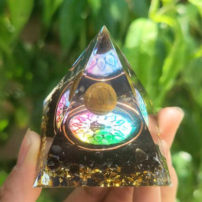 2.4&quot; Orgone Pyramid Healing Crystals Stones, 7 Chakra Energy Tower, Reiki, Orgonite Gemstones, Energy Balancing, Meditation, Lucky Desk Decor - KarmaLucky