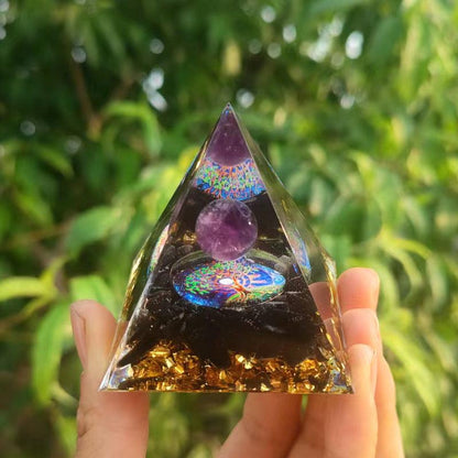 2.4&quot; Orgone Pyramid Healing Crystals Stones, 7 Chakra Energy Tower, Reiki, Orgonite Gemstones, Energy Balancing, Meditation, Lucky Desk Decor - KarmaLucky