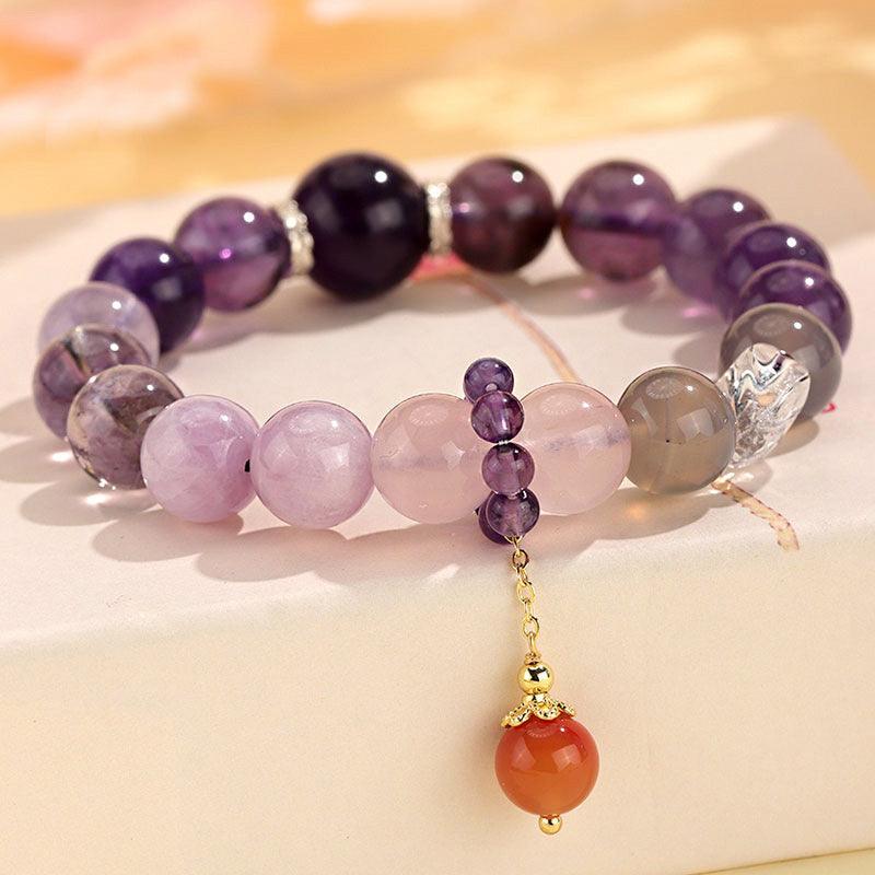 Amethyst Luck Bracelet, Vintage Bracelet, Red Agate Beads, Transshipment &amp; Boost Energy, Lucky Female Bracelet - KarmaLucky