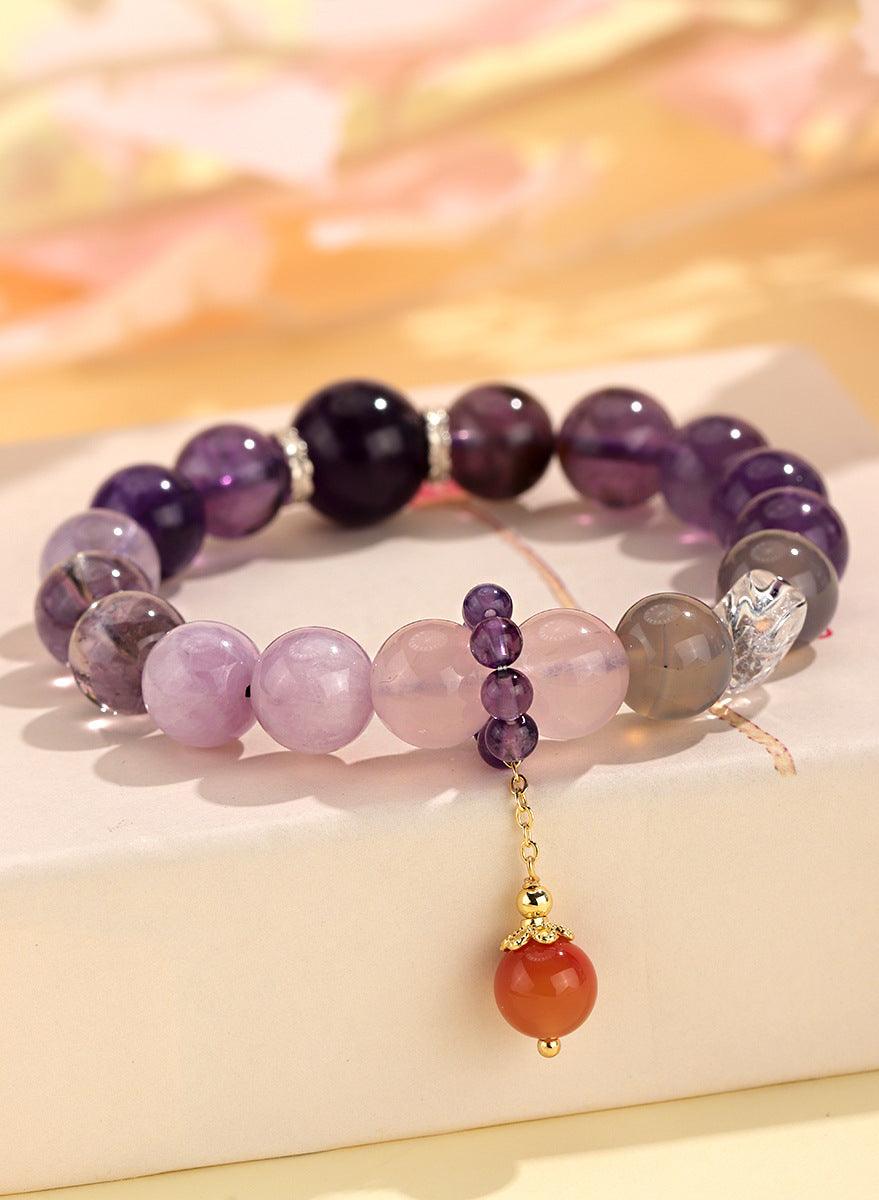 Amethyst Luck Bracelet, Vintage Bracelet, Red Agate Beads, Transshipment &amp; Boost Energy, Lucky Female Bracelet - KarmaLucky