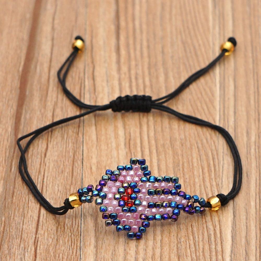 Bohemian Bracelet - Hamsa Bracelet Handwoven with MGB Mini Beads, Mosaic Style Bracelet - KarmaLucky