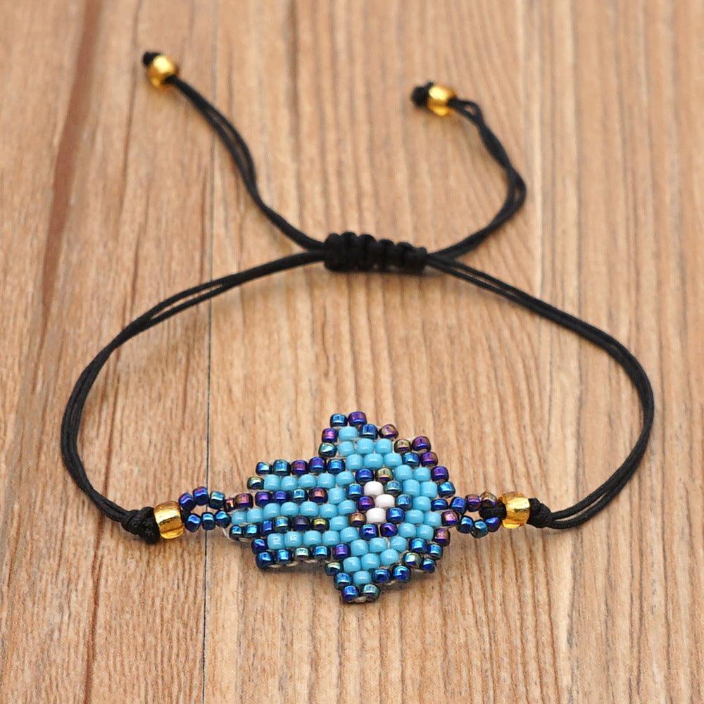 Bohemian Bracelet - Hamsa Bracelet Handwoven with MGB Mini Beads, Mosaic Style Bracelet - KarmaLucky