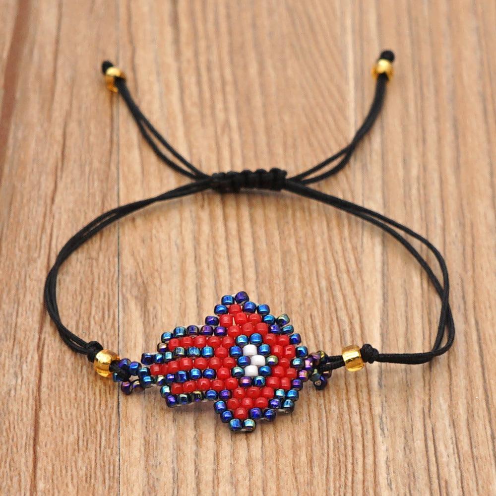 Bohemian Bracelet - Hamsa Bracelet Handwoven with MGB Mini Beads, Mosaic Style Bracelet - KarmaLucky