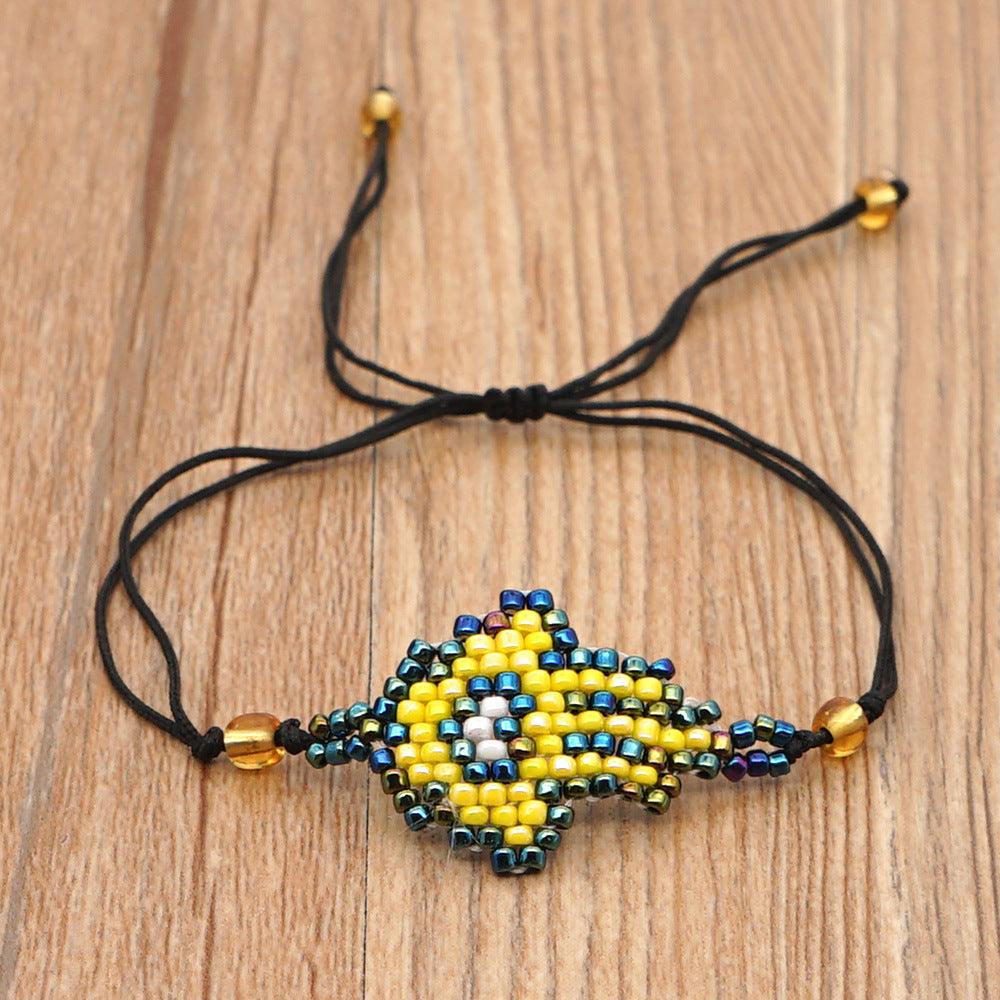 Bohemian Bracelet - Hamsa Bracelet Handwoven with MGB Mini Beads, Mosaic Style Bracelet - KarmaLucky