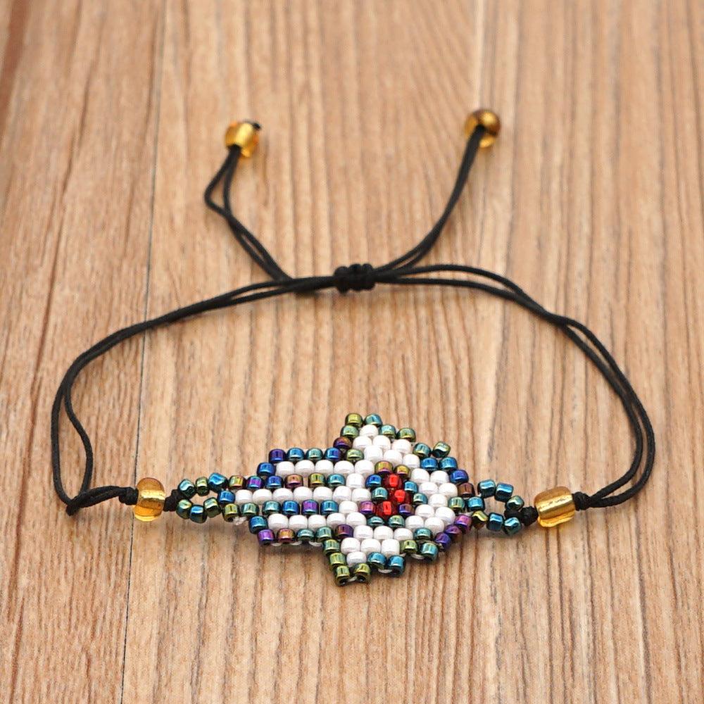 Bohemian Bracelet - Hamsa Bracelet Handwoven with MGB Mini Beads, Mosaic Style Bracelet - KarmaLucky