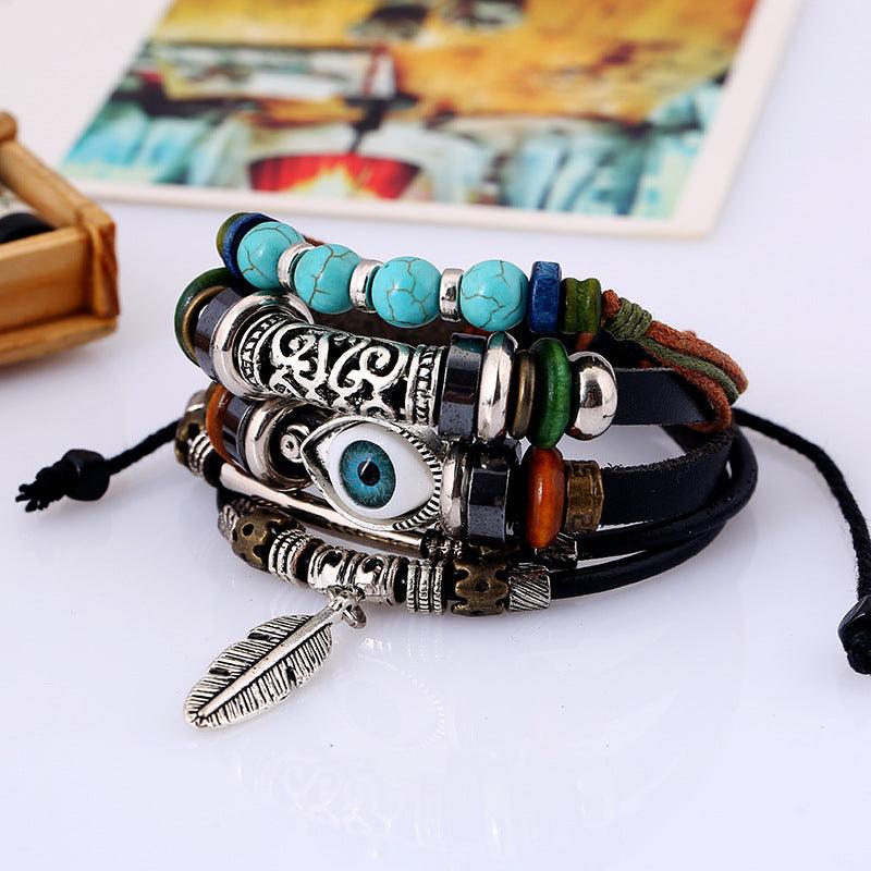 Bohemian Bracelets - Turquoise &amp; Evil Eye Bracelets, Leather Bracelets, Boost Energy &amp; Get Protection, Attract Wisdom Bracelets, Karmic Bracelets - KarmaLucky