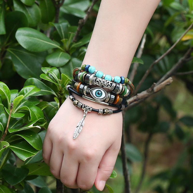 Bohemian Bracelets - Turquoise &amp; Evil Eye Bracelets, Leather Bracelets, Boost Energy &amp; Get Protection, Attract Wisdom Bracelets, Karmic Bracelets - KarmaLucky