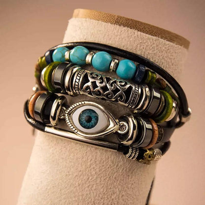 Bohemian Bracelets - Turquoise &amp; Evil Eye Bracelets, Leather Bracelets, Boost Energy &amp; Get Protection, Attract Wisdom Bracelets, Karmic Bracelets - KarmaLucky