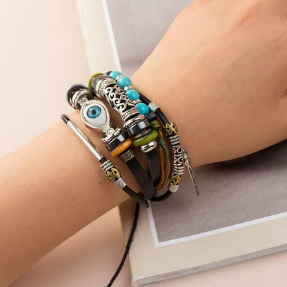 Bohemian Bracelets - Turquoise &amp; Evil Eye Bracelets, Leather Bracelets, Boost Energy &amp; Get Protection, Attract Wisdom Bracelets, Karmic Bracelets - KarmaLucky