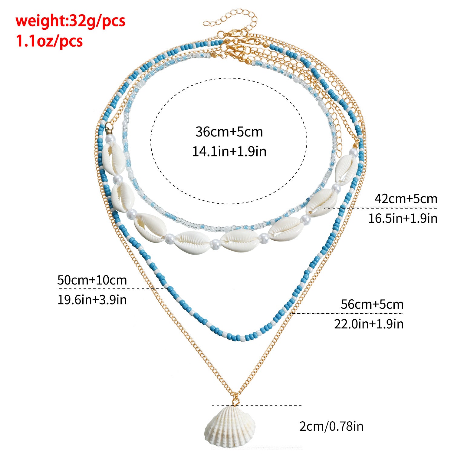 Hot selling Bohemian style rice pearl shell pendant necklace