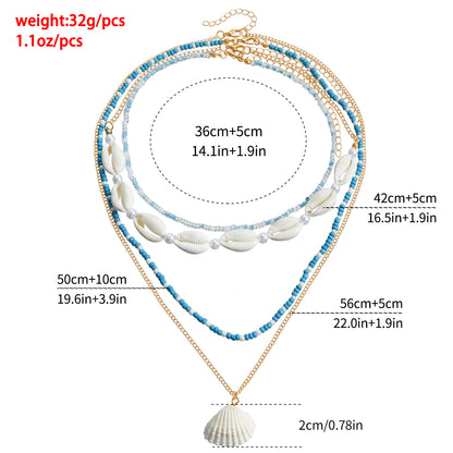 Hot selling Bohemian style rice pearl shell pendant necklace