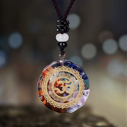 Chakra Yoga OM Pendant, Multi-color Crystal Pendant, Tiger Eye Stone, Turquoise, Lapis Lazuli, Amethyst, Red Stone..