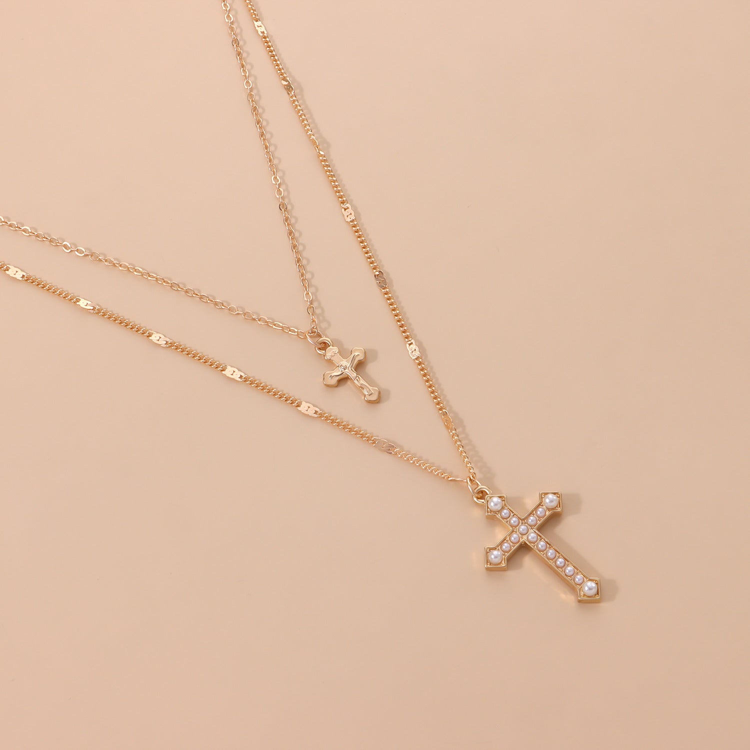 Large &amp; Small Cross Pendant Necklace Set