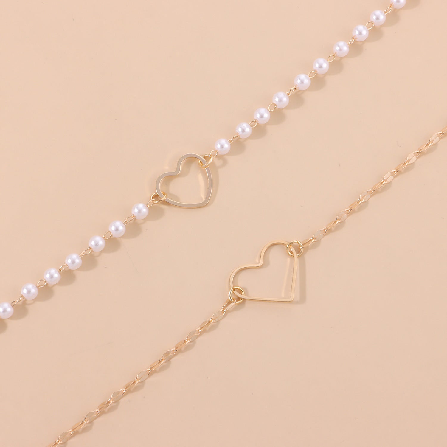 Elegant INS-Trend Gold-Plated Necklace Set, Pearl Necklace with Heart Pendant for a Chic Combo