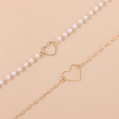 Elegant INS-Trend Gold-Plated Necklace Set, Pearl Necklace with Heart Pendant for a Chic Combo