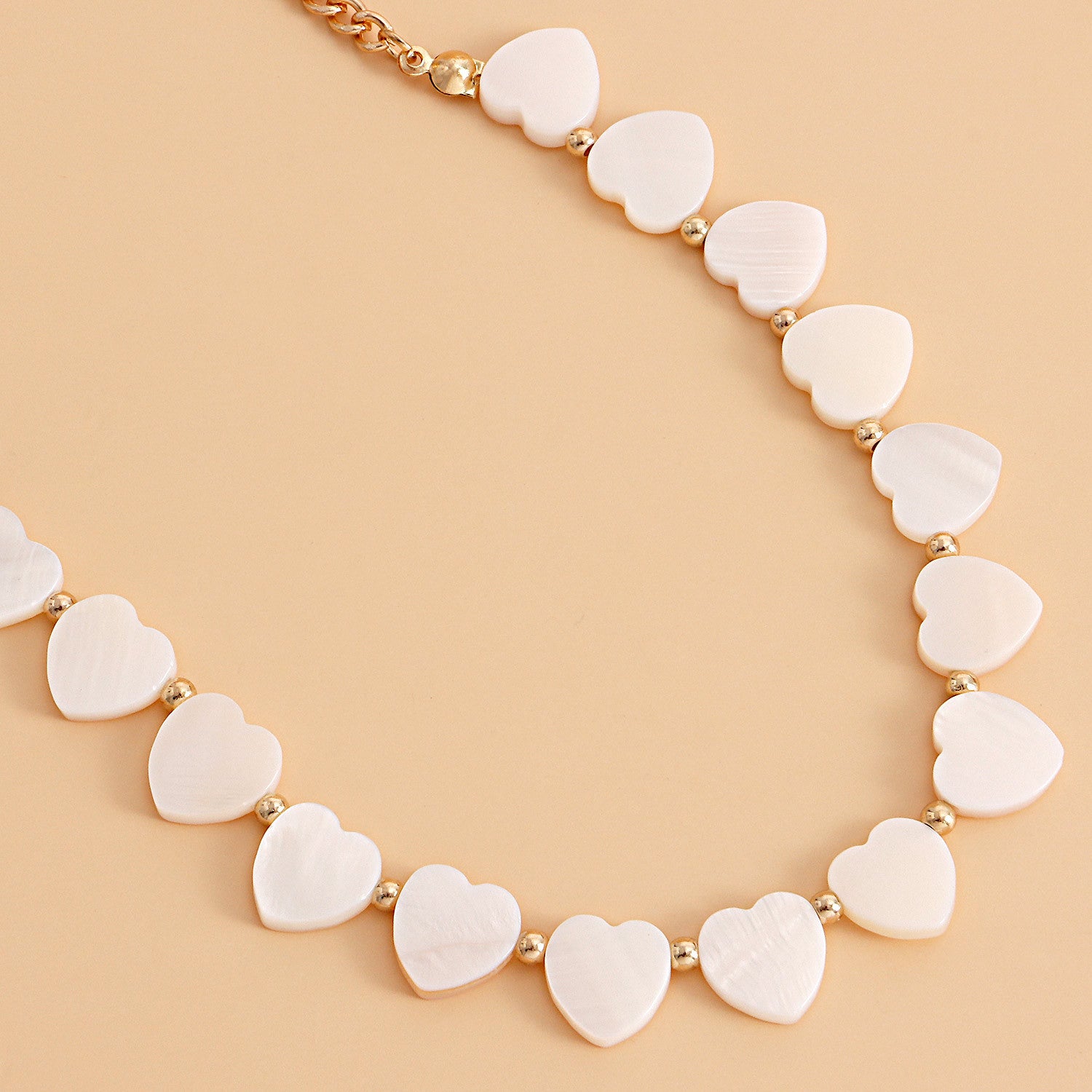 Gold-Plated Heart Necklace, Mother-of-Pearl Heart Necklace, Choker Necklace Set