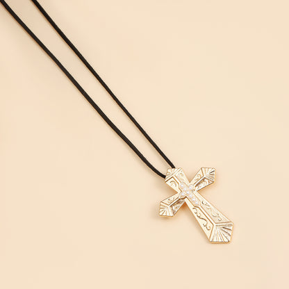 Retro cross pendant, Gold-plated creative velvet rope pendant for women