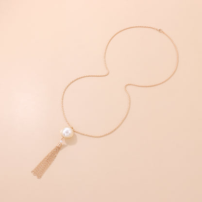 Minimalist design tassel pearl pendant for women, long necklace/sweater chain