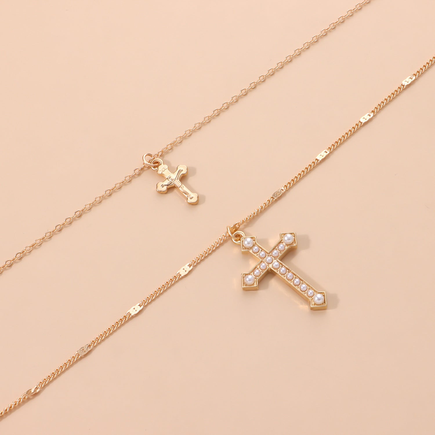 Large &amp; Small Cross Pendant Necklace Set