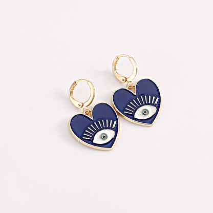 Cute heart earrings, colorful devil eye heart-shaped earrings for women