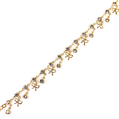 Fashionable Gemstone Bowknot Gold Anklet Name