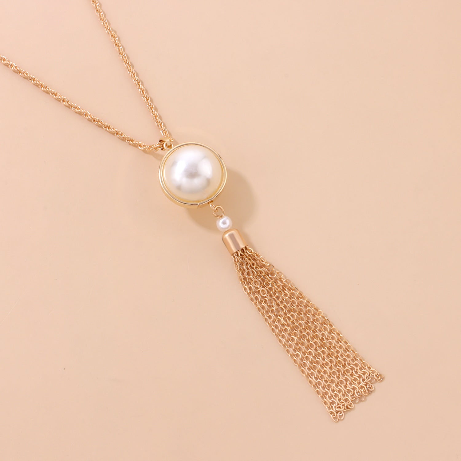 Minimalist design tassel pearl pendant for women, long necklace/sweater chain