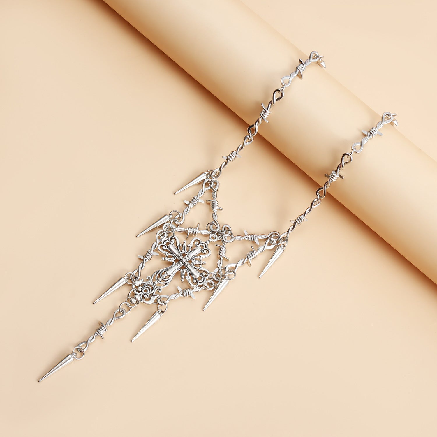 Hip-hop style necklace for women, thorny cross pendant choker