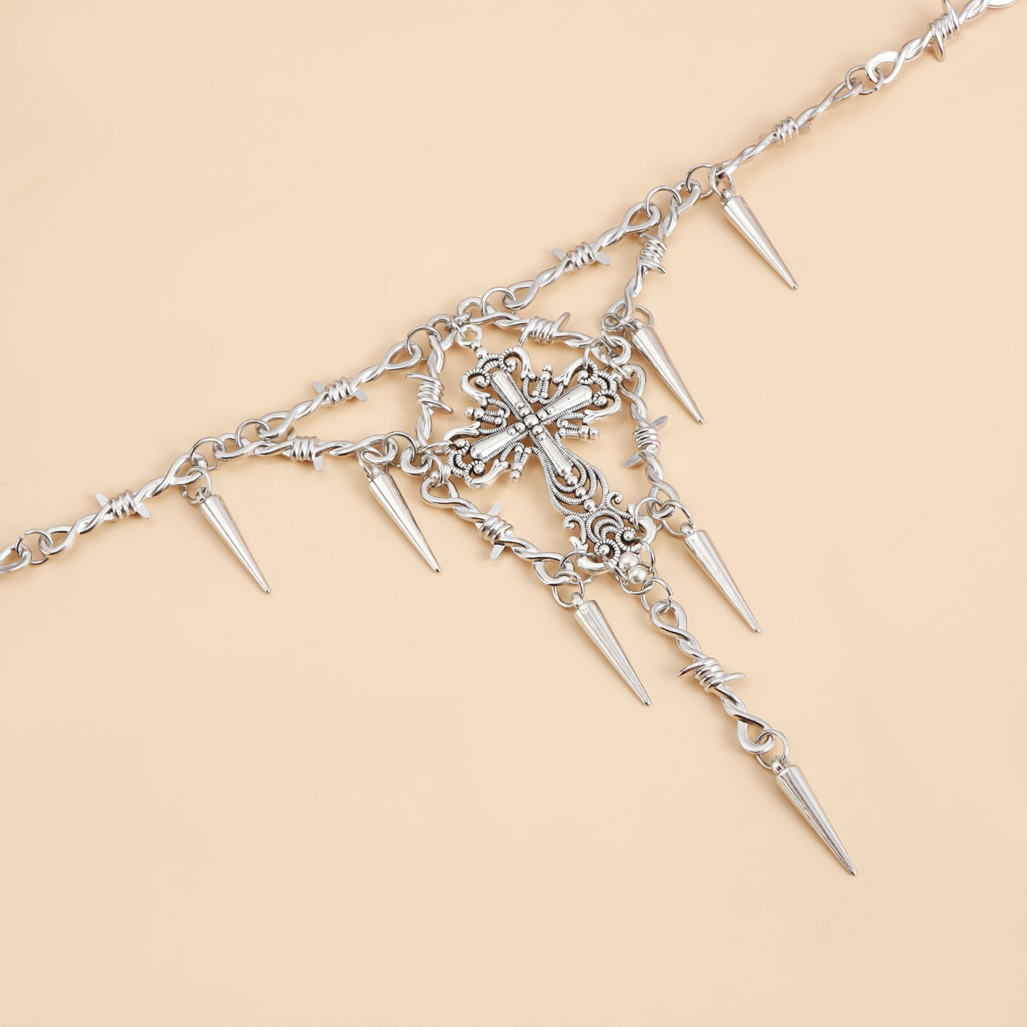 Hip-hop style necklace for women, thorny cross pendant choker