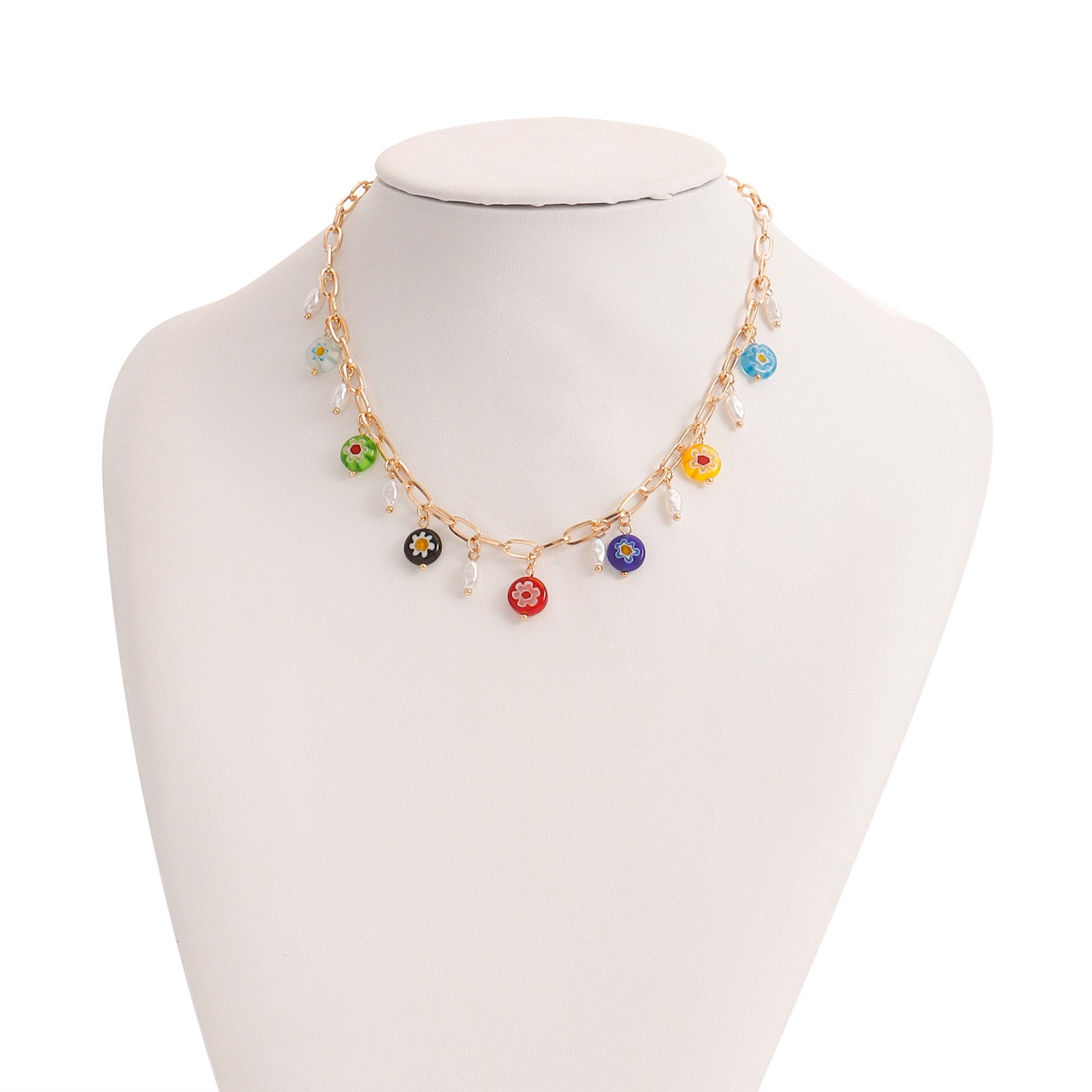 Seven-Color Chakra Necklace, Simple Circular Link Necklace, Women&