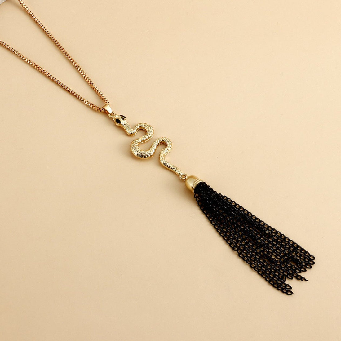 Snake pendant, extender necklace with tassel