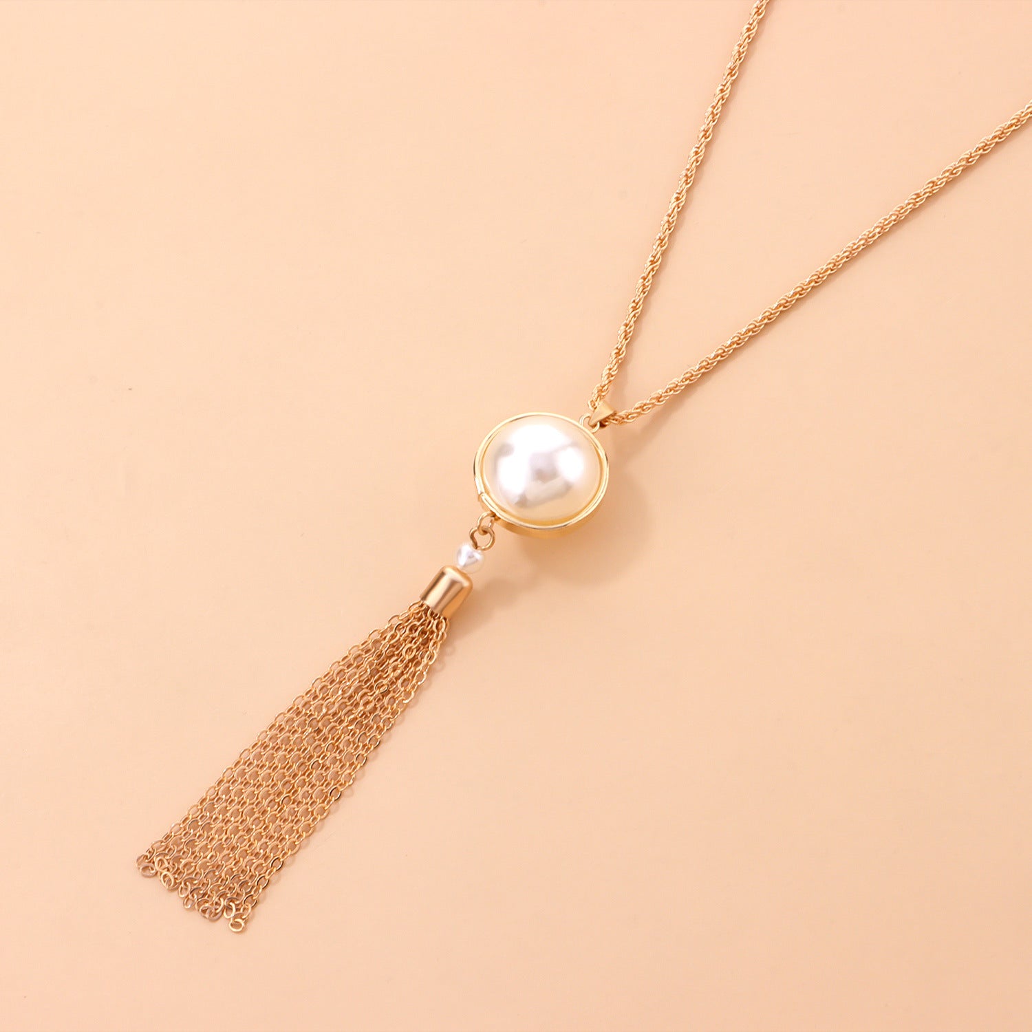 Minimalist design tassel pearl pendant for women, long necklace/sweater chain