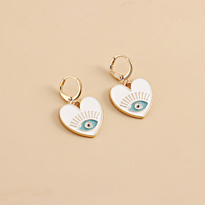 Cute heart earrings, colorful devil eye heart-shaped earrings for women