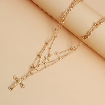 Retro cross multi-layer necklace for women Fashionable and simple versatile chain