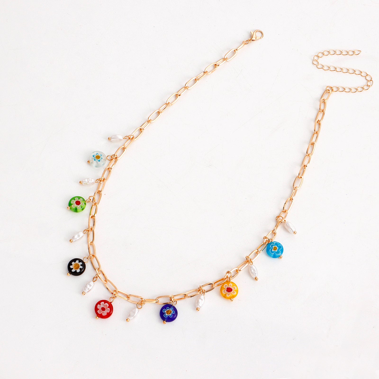 Seven-Color Chakra Necklace, Simple Circular Link Necklace, Women&