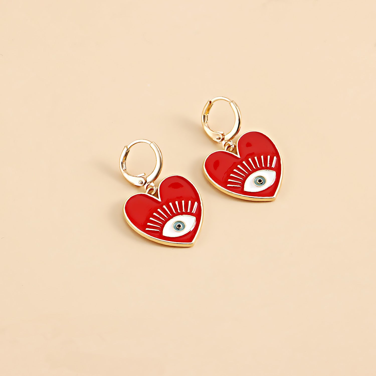 Cute heart earrings, colorful devil eye heart-shaped earrings for women