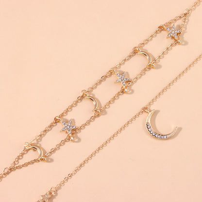 Fashionable glitter star necklace, moon necklace for women, trendy necklace set