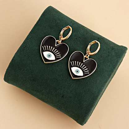 Cute heart earrings, colorful devil eye heart-shaped earrings for women