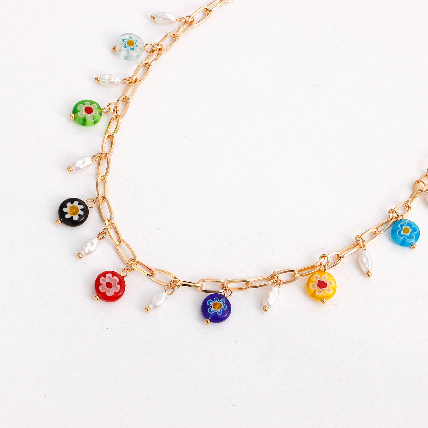 Seven-Color Chakra Necklace, Simple Circular Link Necklace, Women&