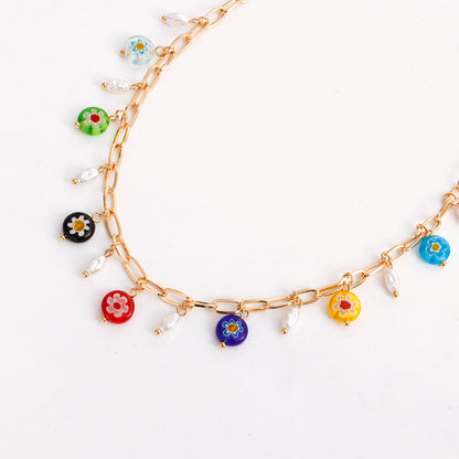 Seven-Color Chakra Necklace, Simple Circular Link Necklace, Women&