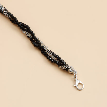 Cross necklace, white crystal and obsidian combination necklace, metal rattan style