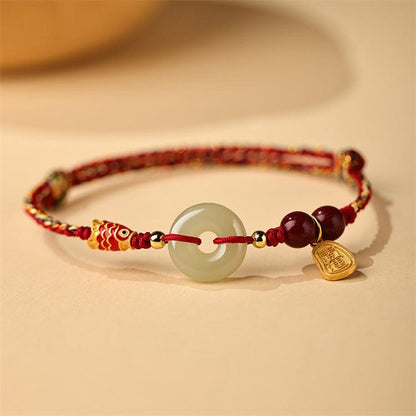 FengShui Bracelets - Red String Koi Fish Bracelets, Safety Amulet Jade Bracelets, Boost Energy &amp; Attract Luck, Attract Wealth Bracelets, Karma Bracelets, 18K Gold - KarmaLucky