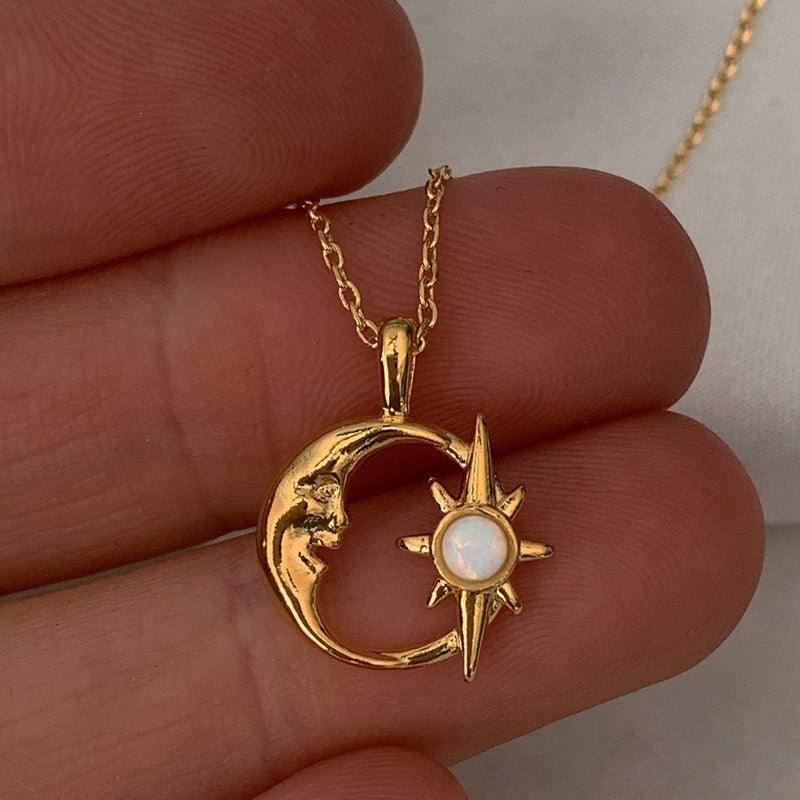 Gold Crescent and Star Necklaces, Minimalist 18K Gold Necklaces, Purify Energy &amp; Attract Wisdom, Balance Mind, Women&